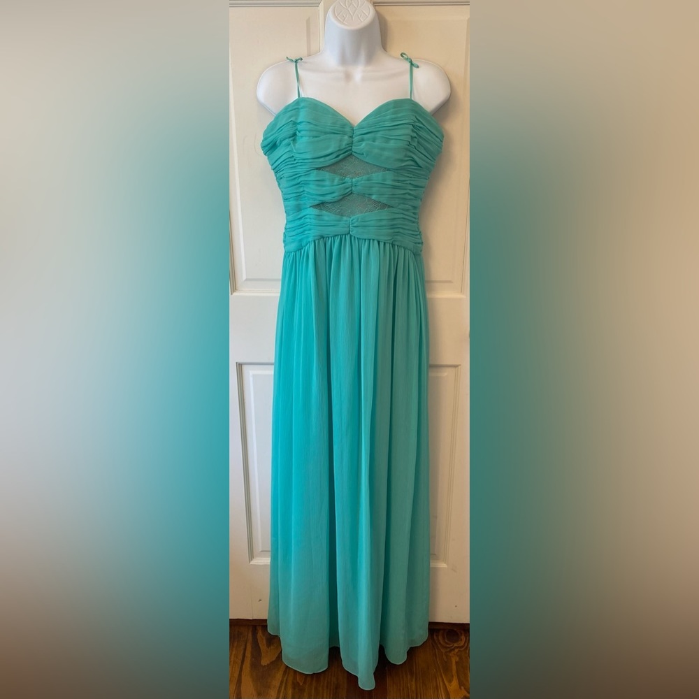 Strapless sea foam maxi dress